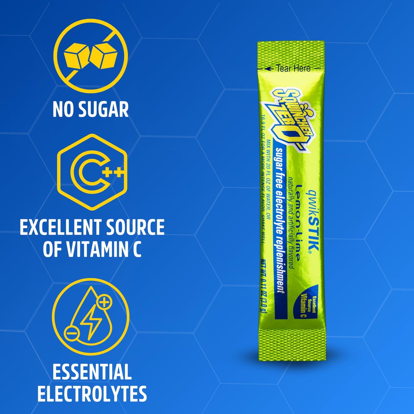Sqwincher Qwik Stik Sugar Free Lemon-Lime Powder, 50 Pack
