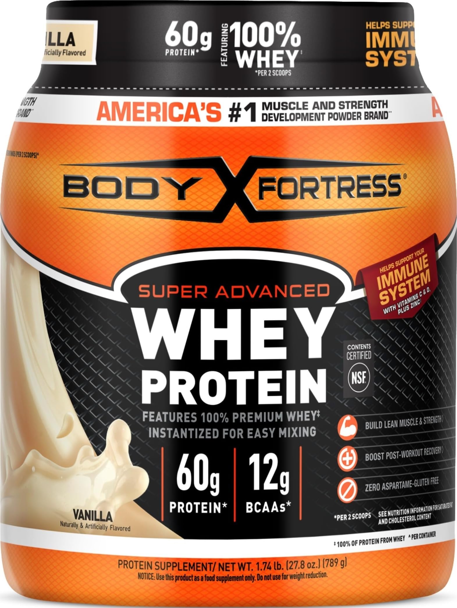 Body Fortress Super Advanced Whey Protein Powder Vanilla, 27.84