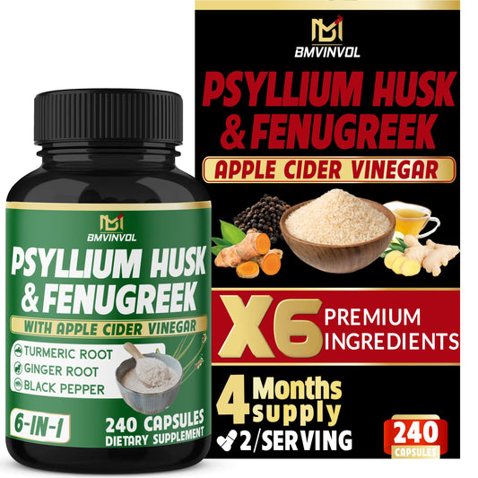 BMVINVOL 6in1 Psyllium Husk, Fenugreek, Apple Cider Vinegar, Turmeric, Ginger, Black Pepper, 240 Capsules