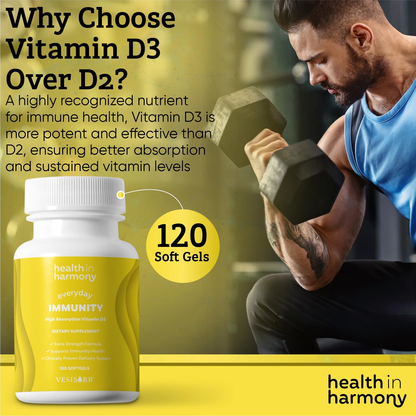 HEALTH IN HARMONY Everyday Immunity 4000 IU Vitamin D3 Supplement Softgels 60