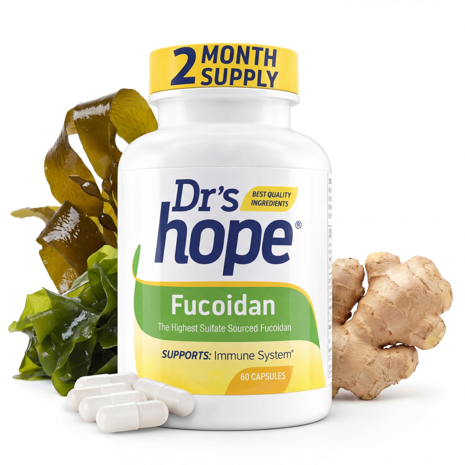 Dr’s Hope Fucoidan 65mg with Brown Seaweed Extract and Antioxidant Properties for Gut, Immune, and Heart Wellness 60 Capsules
