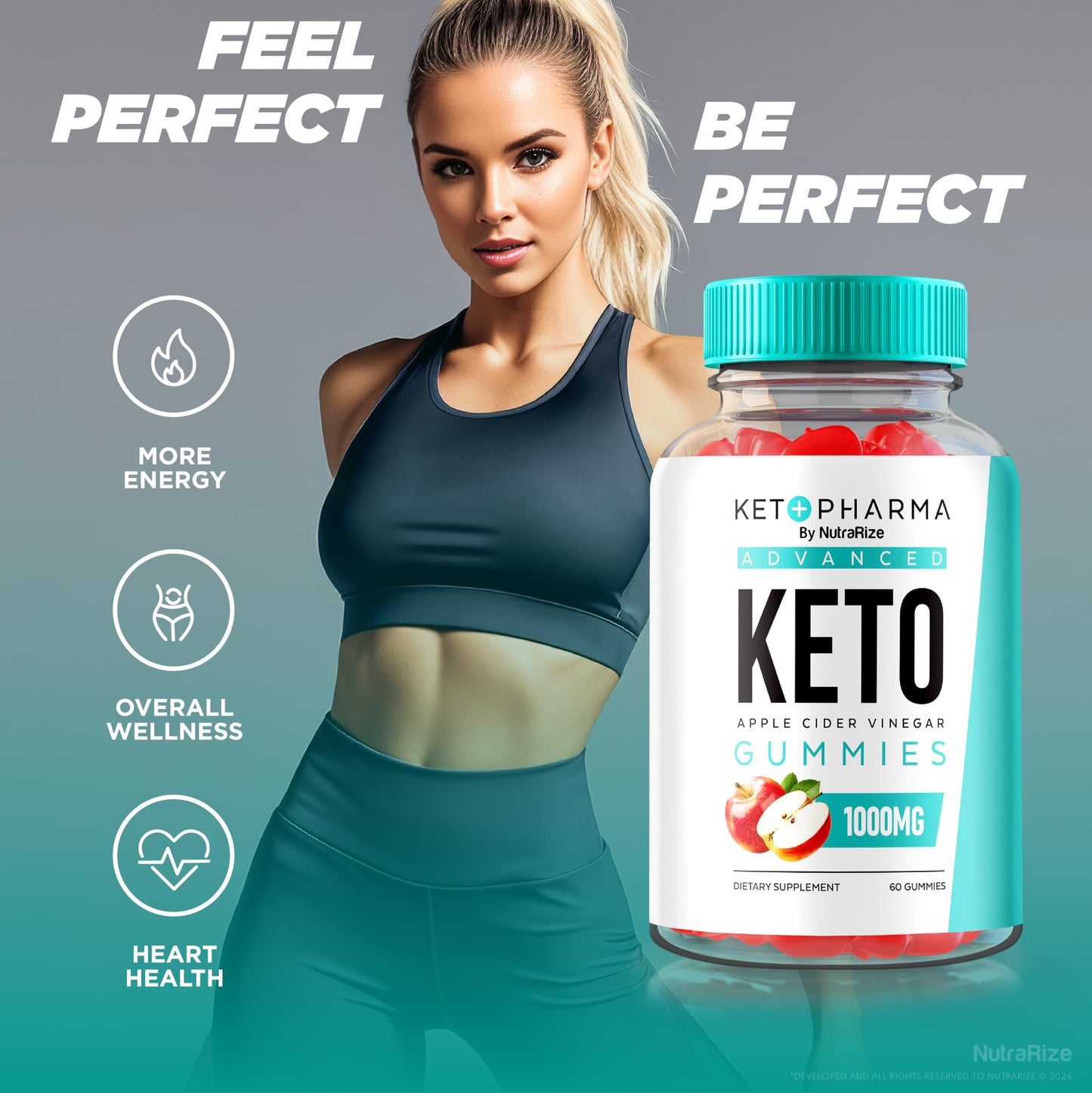 NutraRize Keto Pharma Keto ACV Gummies, Advanced Formula, 1000mg Apple Cider Vinegar, 180 Gummies