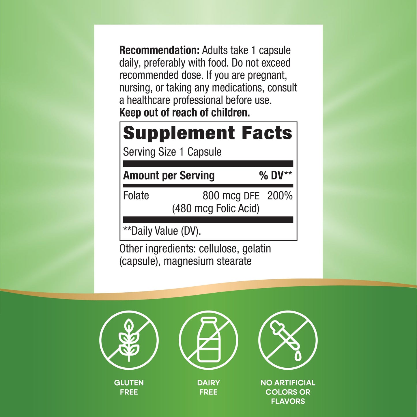 Nature's Way Folic Acid 800 mcg DFE Capsule, 100 Count