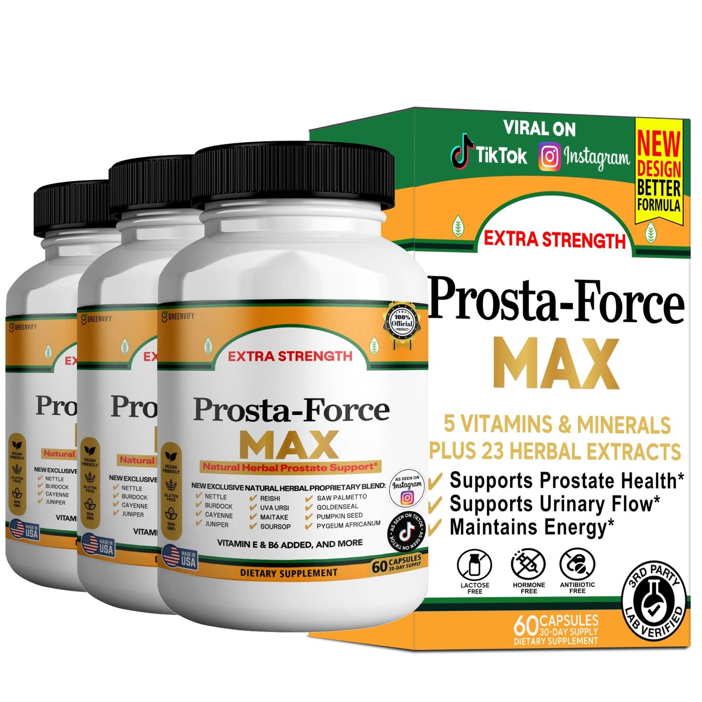 GREENVIFY Prosta-Force Max Extra Strength Prostate Support Capsule 60 Capsules