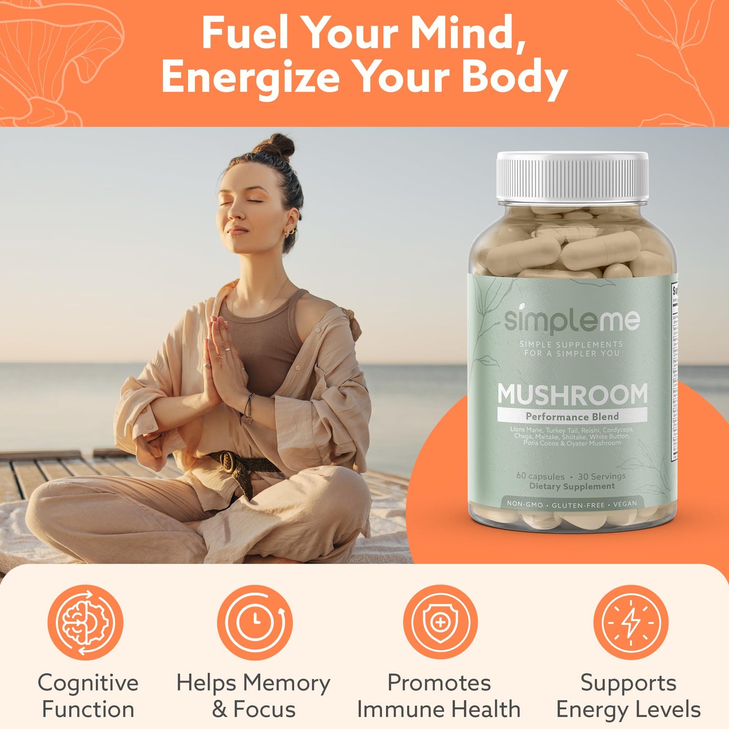 SIMPLEME Multi-Mushroom Supplement 60 Capsules