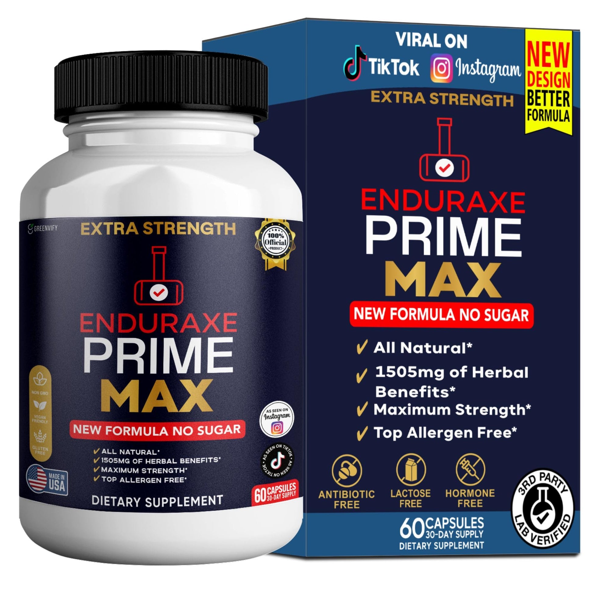 GREENVIFY Enduraxe Prime Max Extra Strength Organic Maca Root Supplement Capsule, 60 Capsules