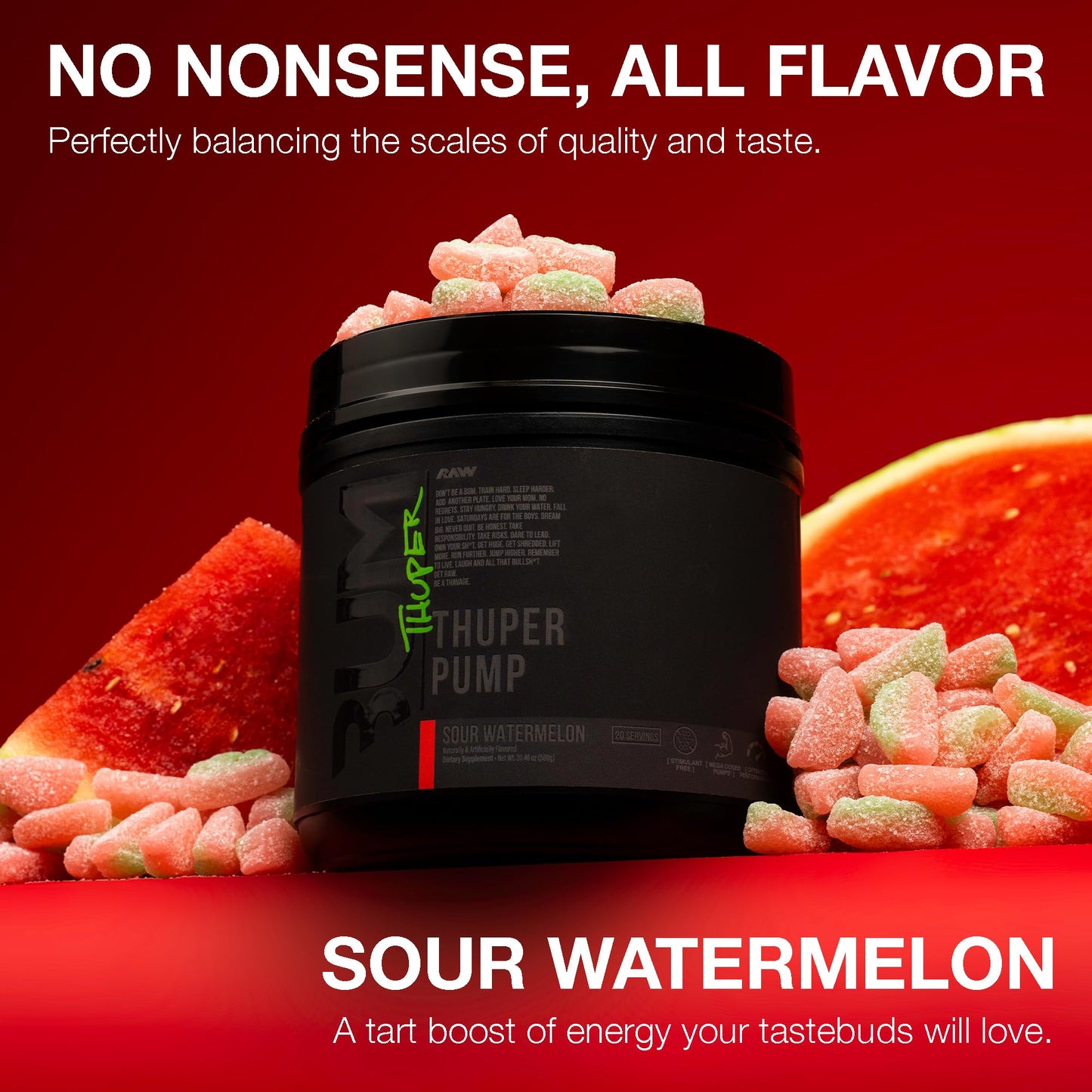RAW Thuper Pump Stim Free Pre Workout Powder, 20 Servings