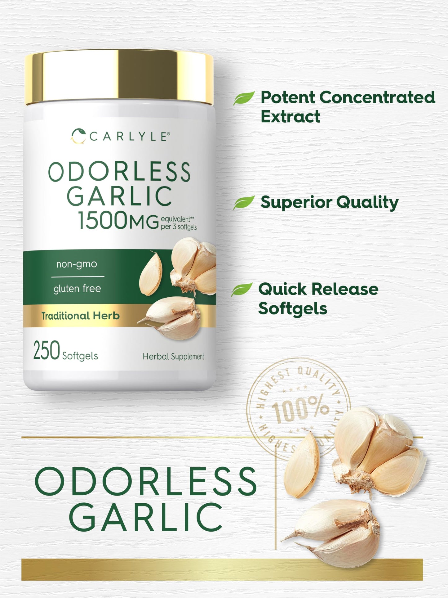 Carlyle Odorless Garlic Supplement Softgels 250