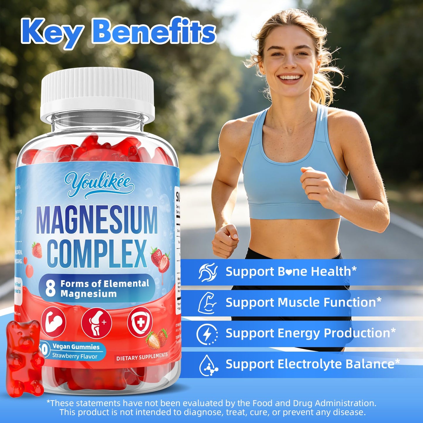 Youlikee Magnesium Complex Gummies 400mg, 60 Count