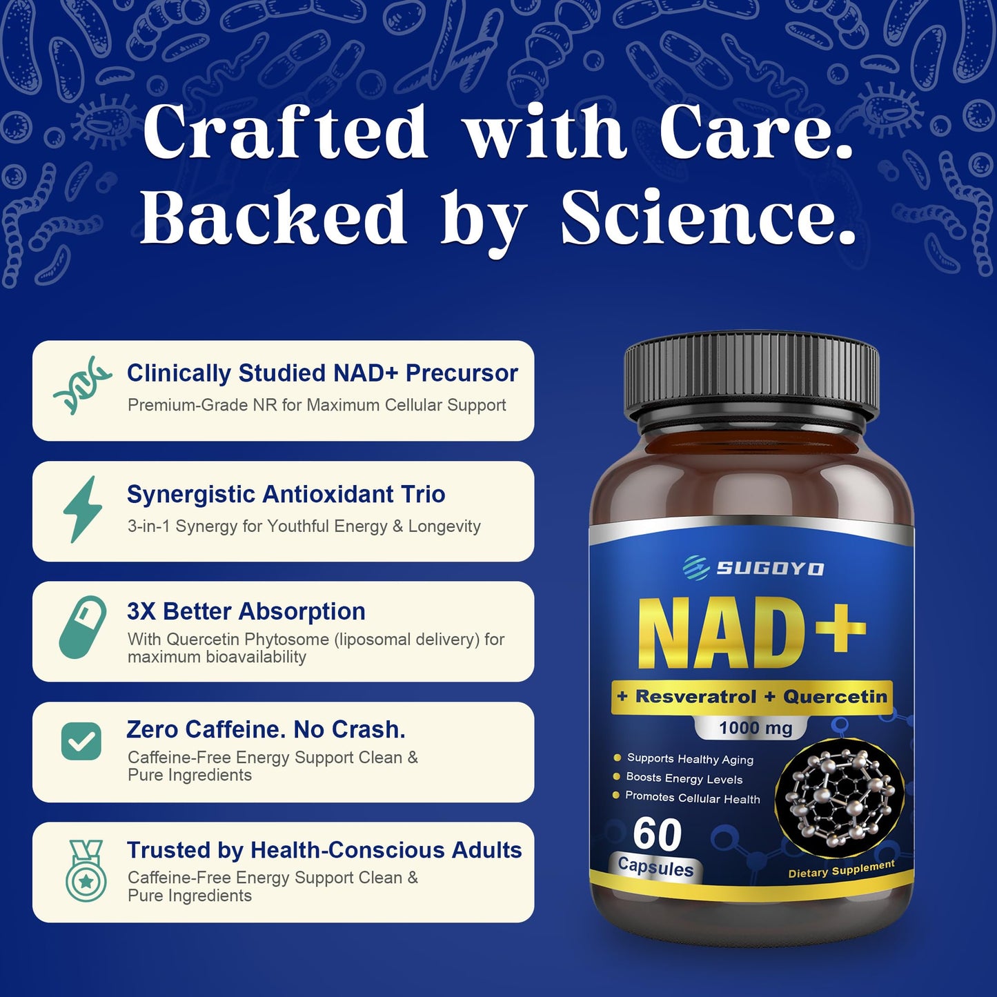 SUGOYO NAD+ Supplement 1000mg Liposomal Nicotinamide Riboside Capsule, 60 Count