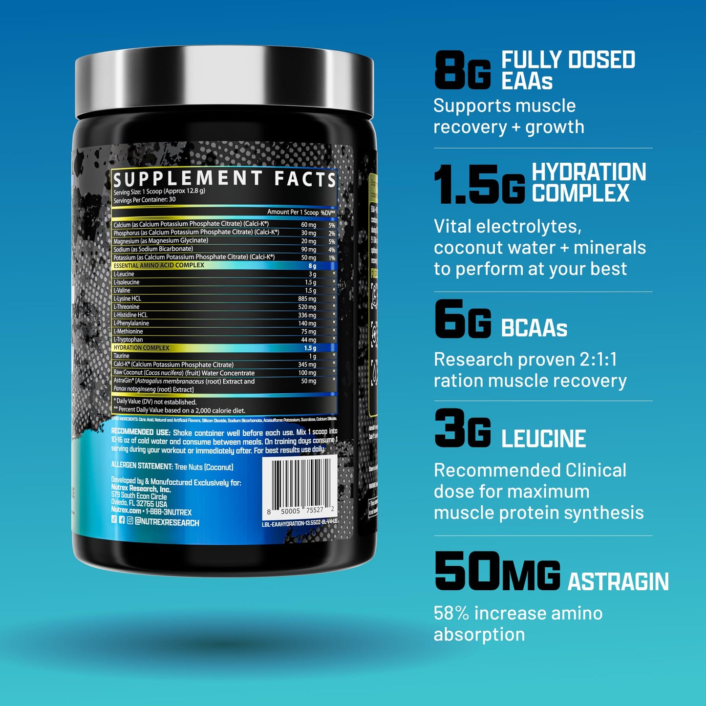 Nutrex Research EAA Hydration Blueberry Lemonade Powder 13.76 Ounce