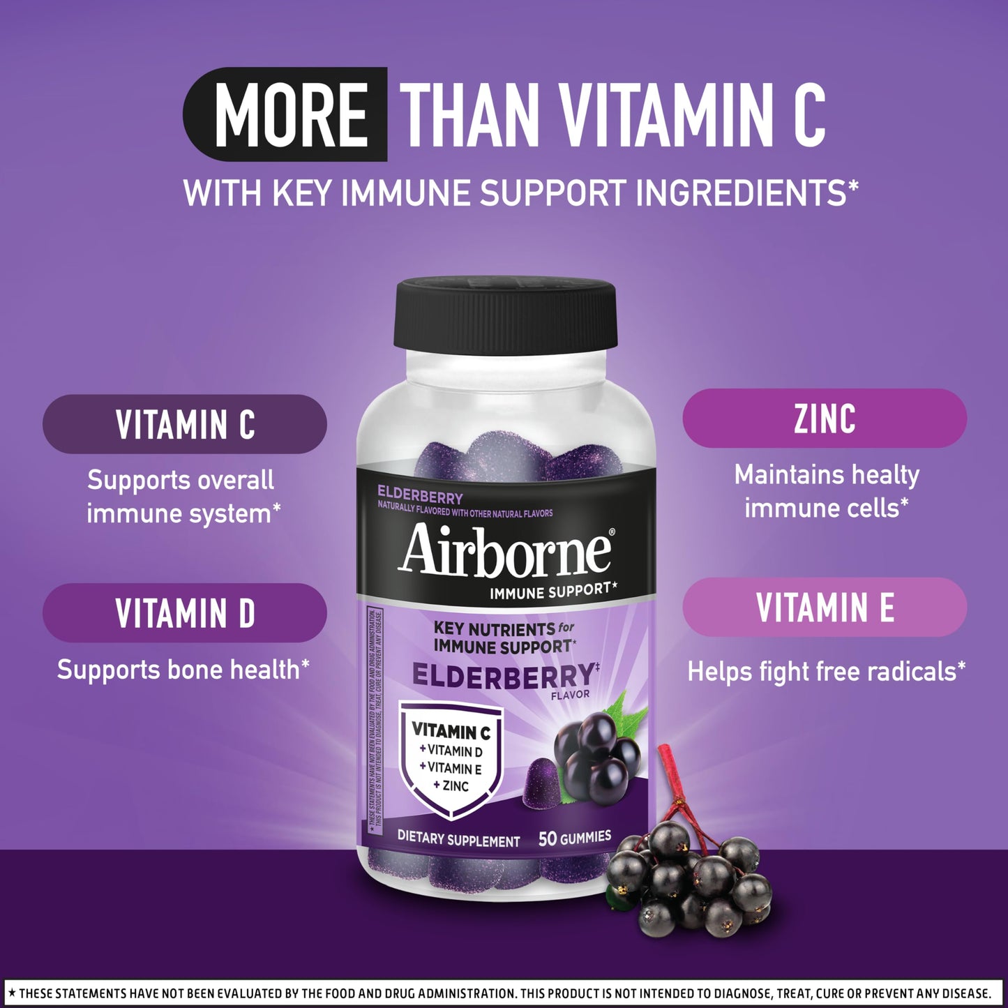 Airborne Elderberry + Zinc & Vitamin C Gummies, 50 Count