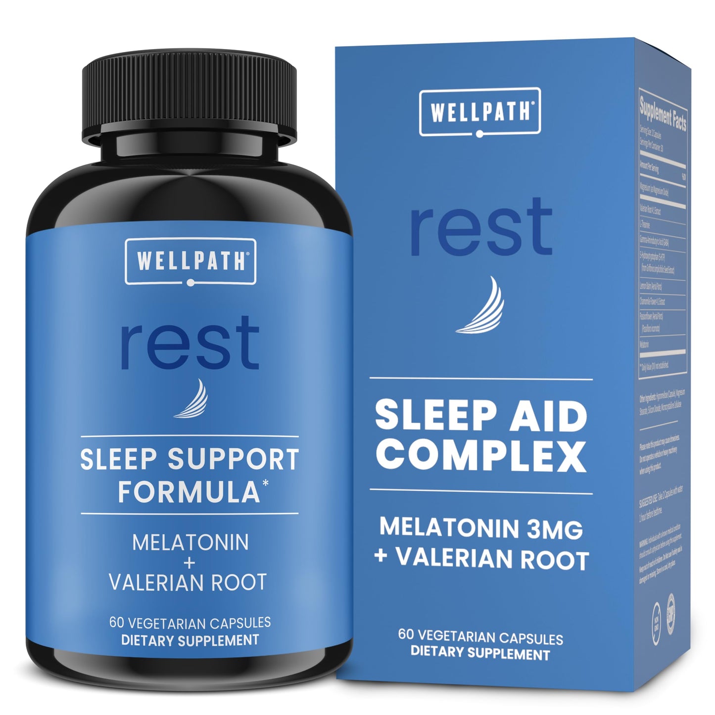 WellPath Rest Valerian Root Sleep Aid for Adults with Melatonin & L-Theanine Capsules, 60 Count