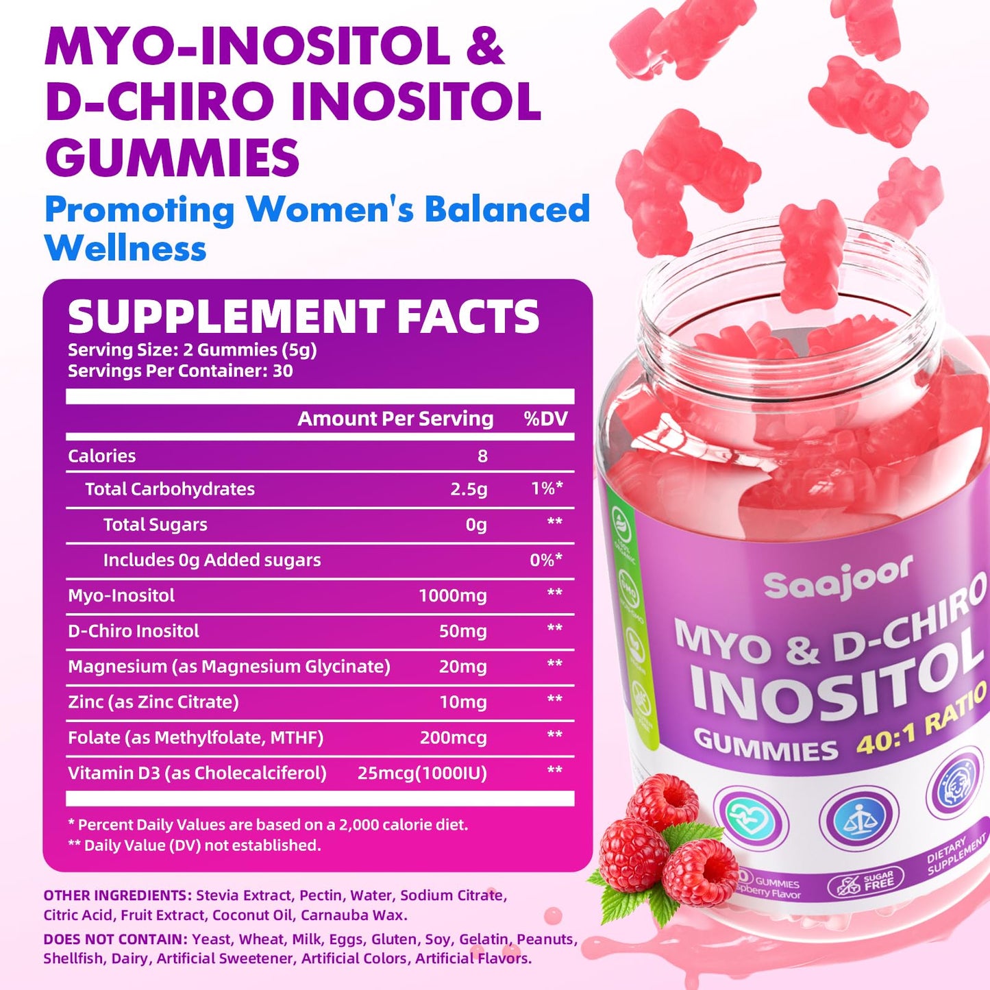 Saajoor Myo-Inositol & D-Chiro-Inositol 120 Gummies