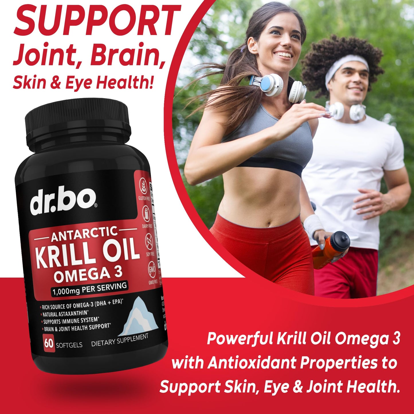 DR. BO Krill Oil Omega-3 Softgels, 60 Count