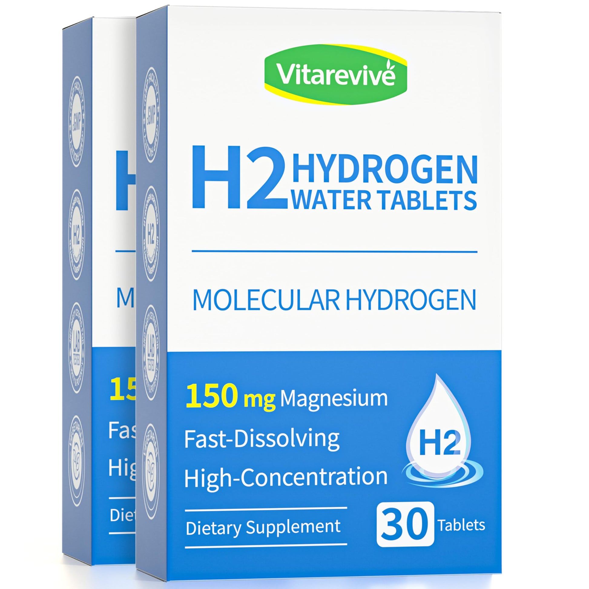 Vitarevive Molecular H2 Hydrogen Water Tablets with Magnesium, High Potency H2 Formula, Antioxidant Support, 60 Tablets