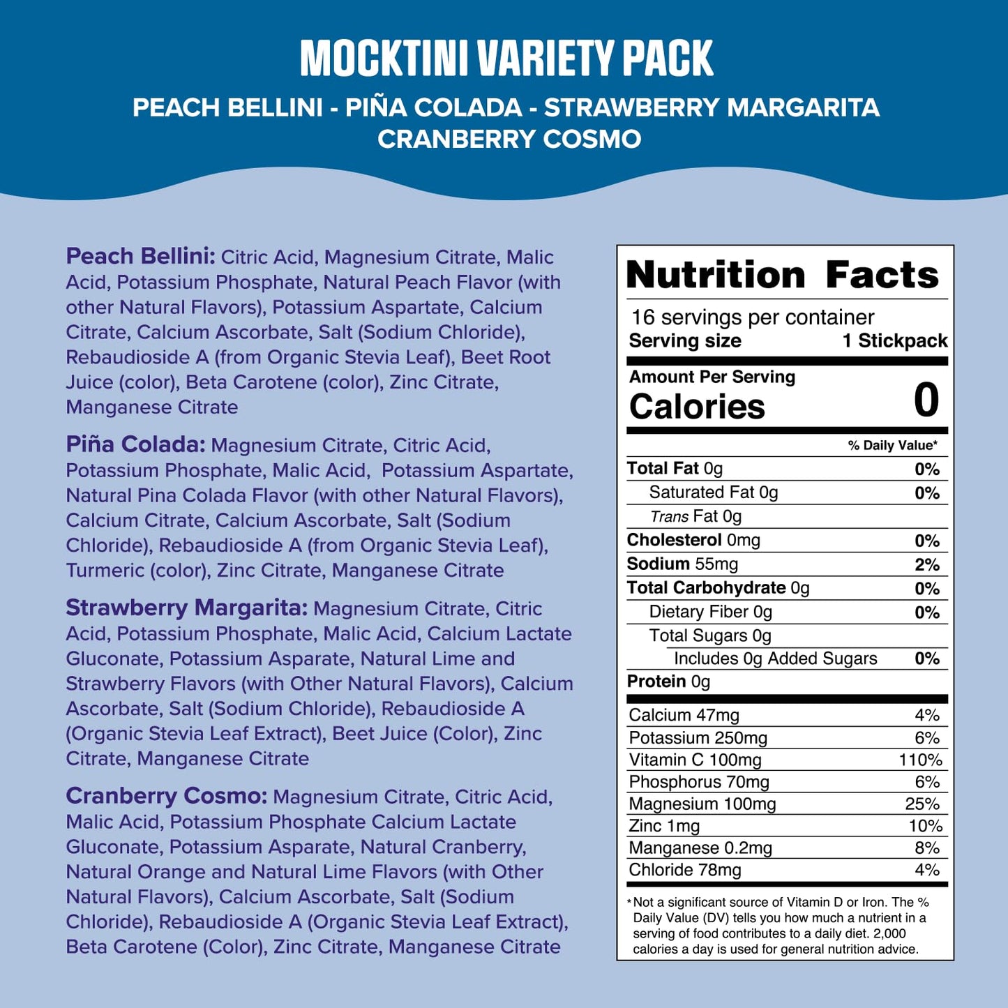 Ultima Replenisher Mocktini Variety Electrolyte Packets Powder, 16 Count