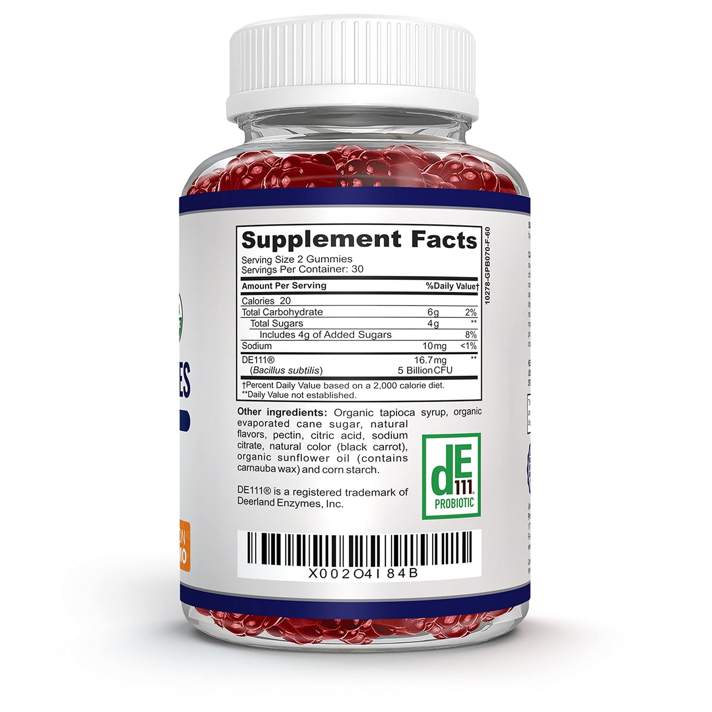 O!VITA Organic Probiotic Gummies, 5 Billion CFU, Max Strength, Strawberry Flavor, Gut Health and Immune Support, 60 Gummies