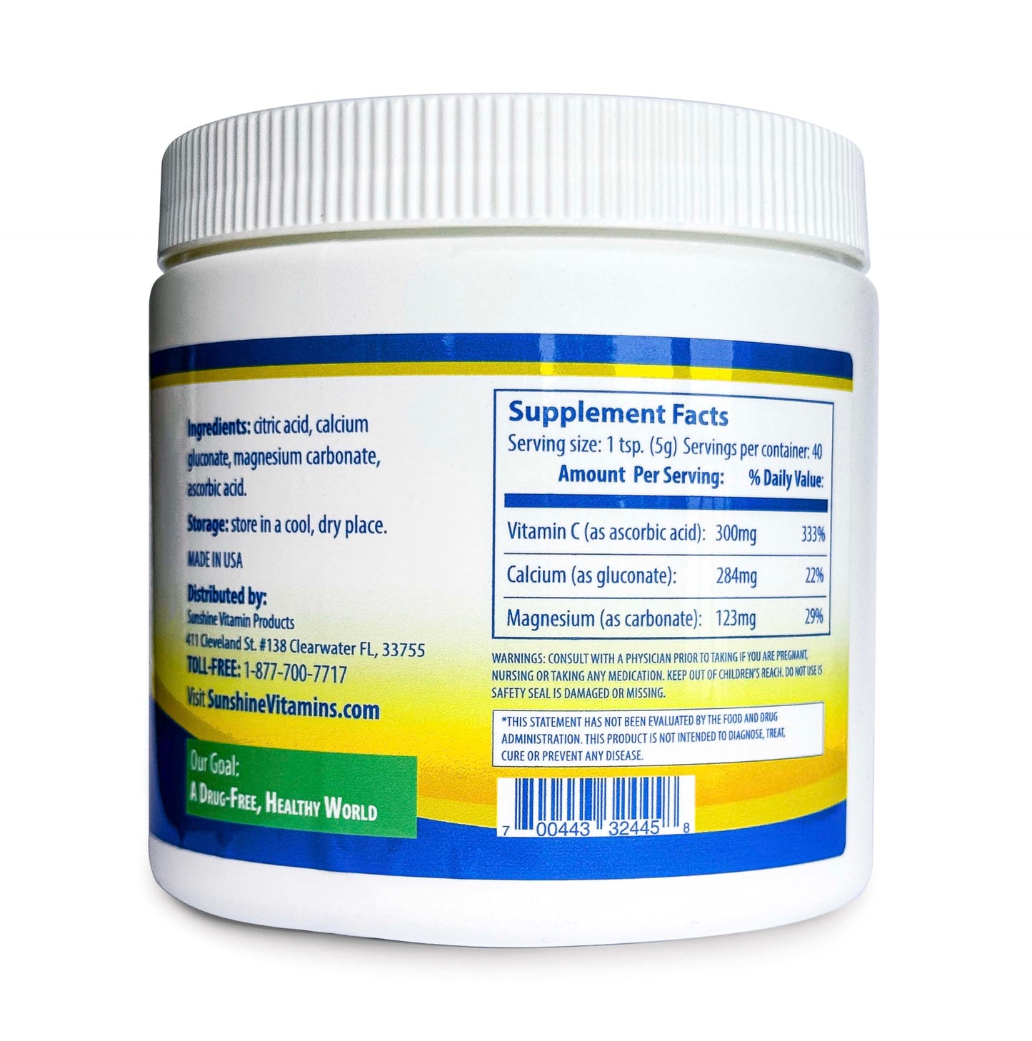 Sunshine Vitamins Instant CalMag-C: Fast-Absorbing Calcium & Magnesium & C Powder, 7 oz