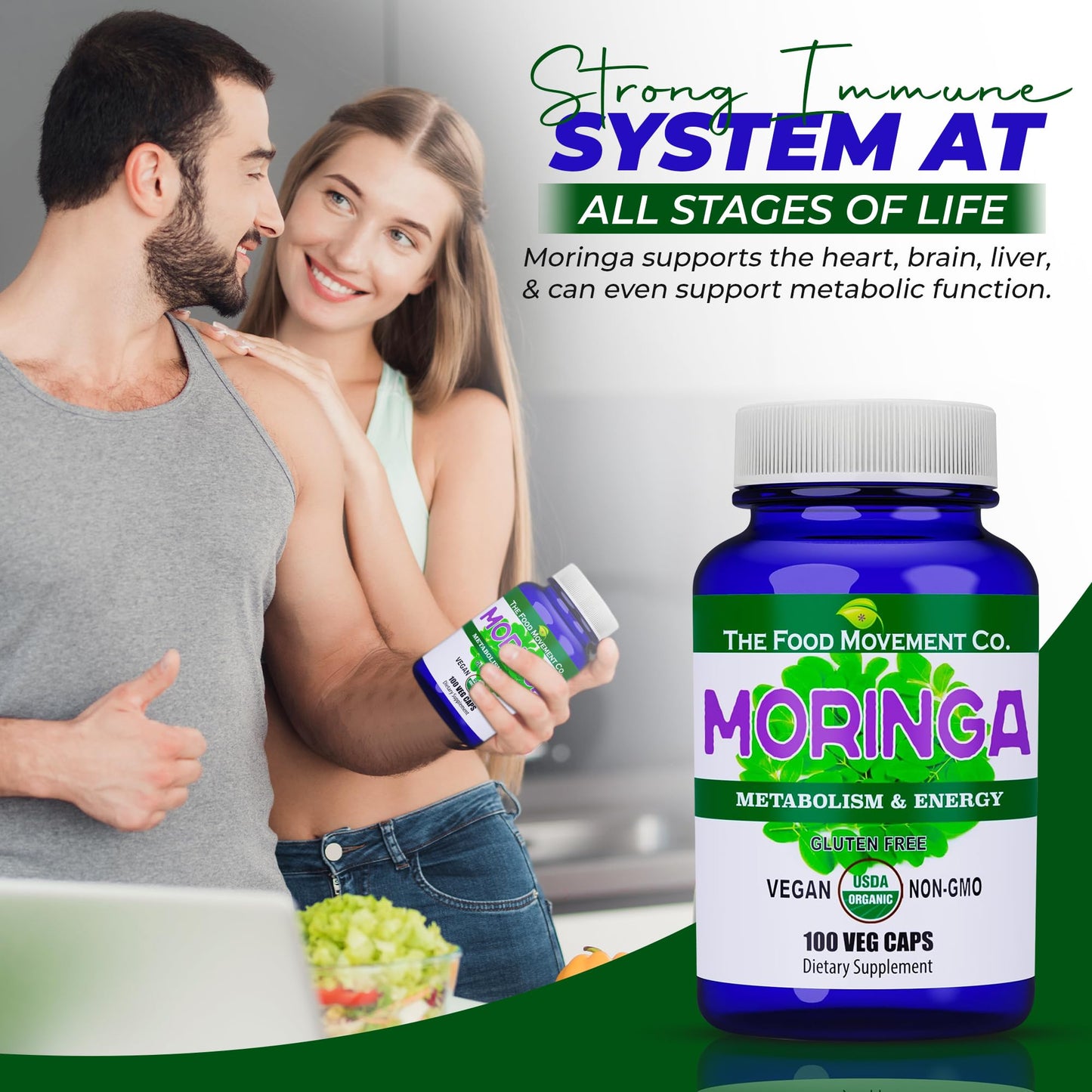 THE FOOD MOVEMENT CO. Moringa Capsule, 100 Count