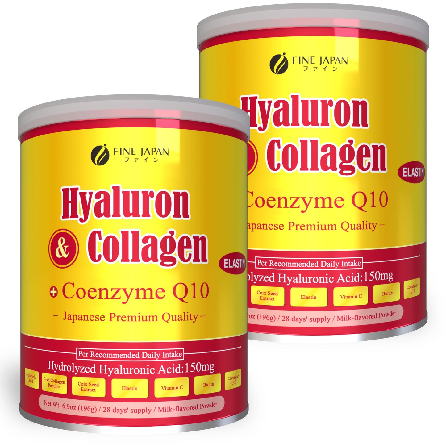 FINE JAPAN Marine Collagen Powder with Hyaluronic Acid, CoQ10 & Elastin, Set of 2