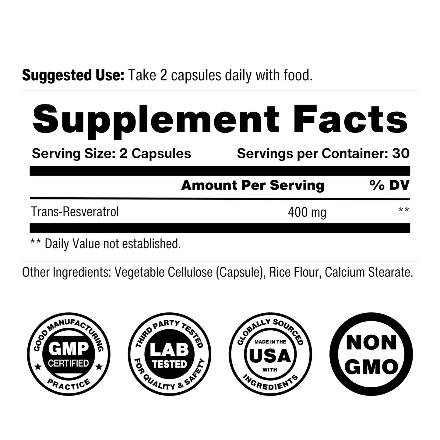 Celly Trans-Resveratrol 400mg Capsule, 60 Count