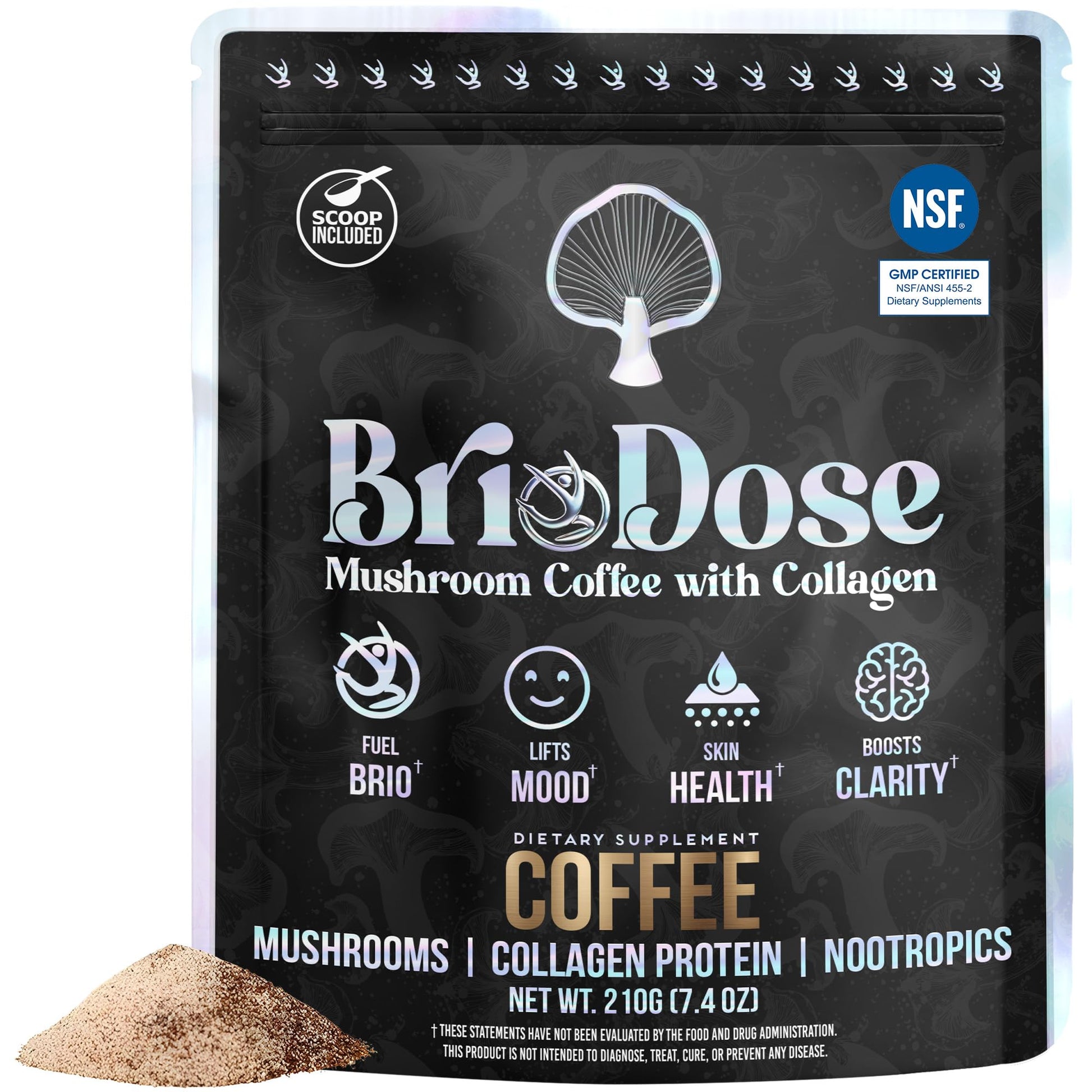 Briodose Adaptogenic Mushroom Coffee with Grass-Fed Collagen & Lion's Mane, Powder, 7 oz