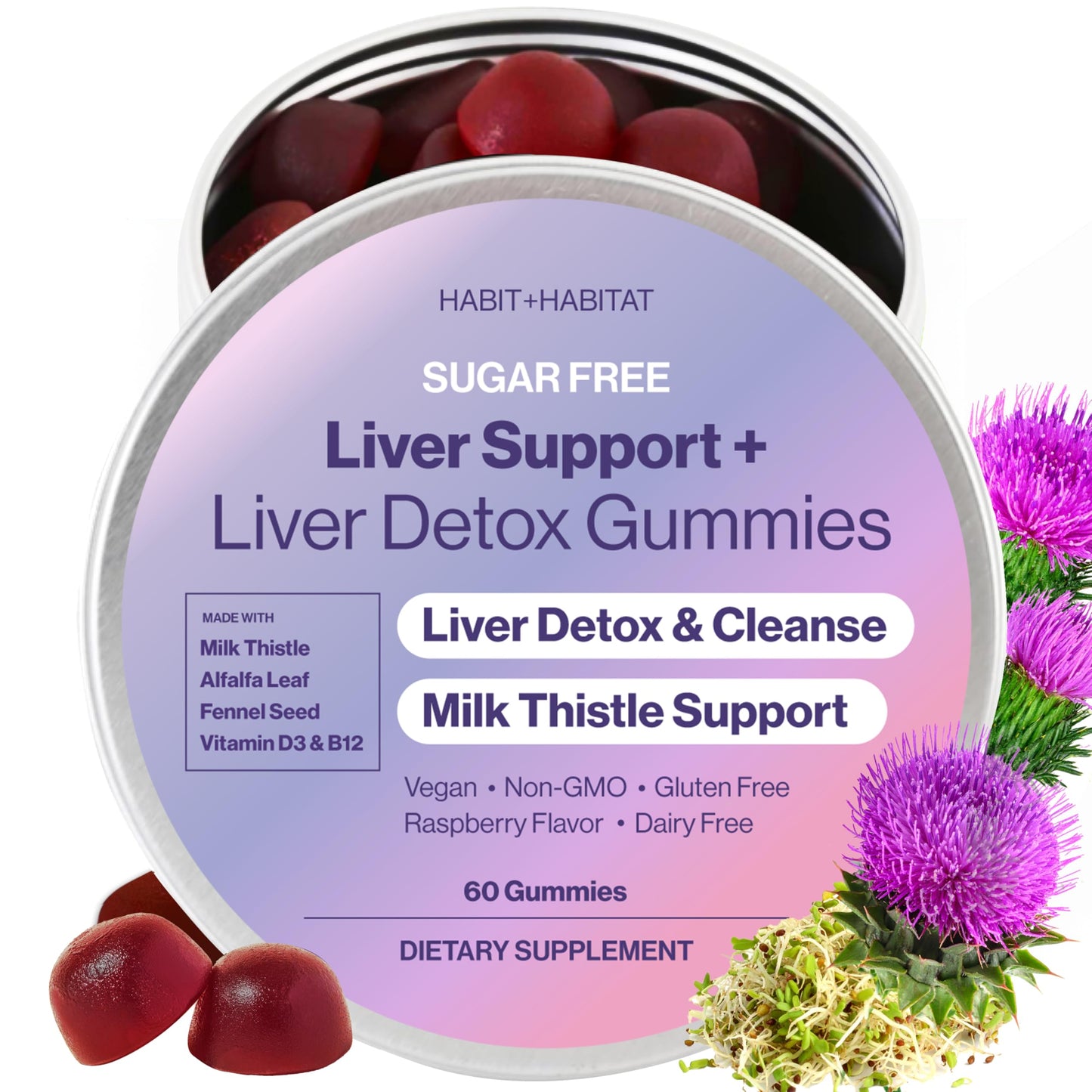 Habit + Habitat Liver Support Plus with Milk Thistle, Alfalfa Leaf, Vitamins D3 and B12 Advanced Formula Gummy 1 Count