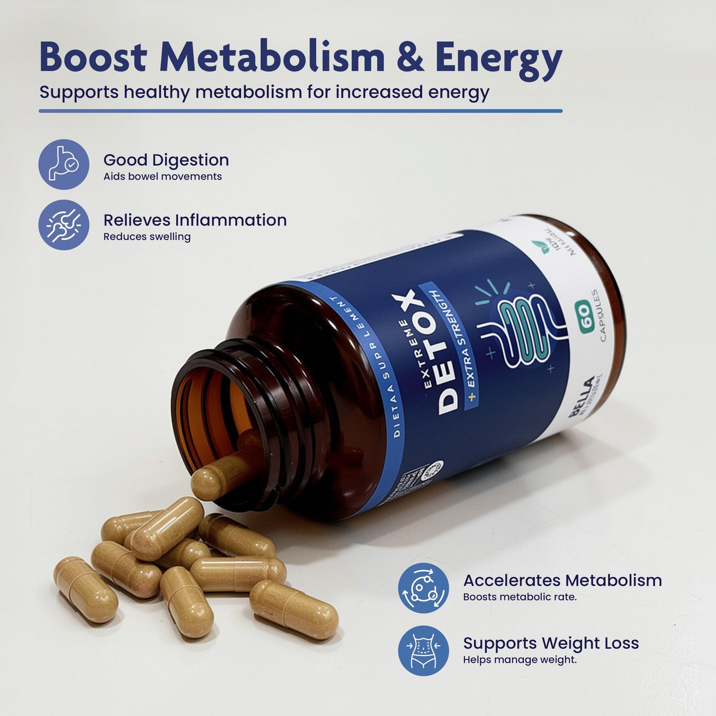 Bella All Natural Extreme Detox - Colon Cleanse, 60 Capsules