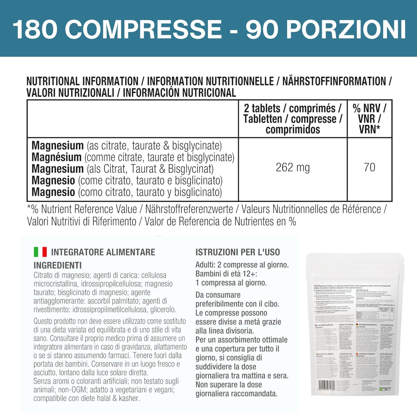 Igennus Healthcare Nutrition Triple Magnesium Complex Glycinate Taurate Citrate 180 Tablets