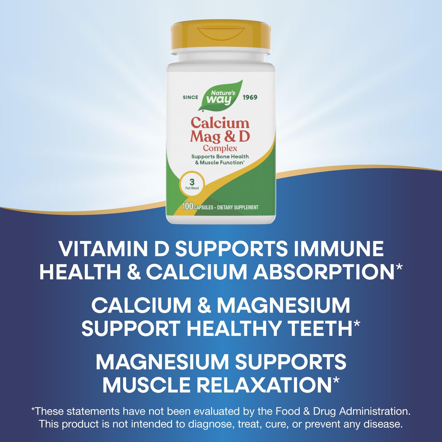 Nature's Way Calcium Magnesium & Vitamin D Complex with Vitamin D3, Gluten Free, Healthy Bones & Teeth, Muscle Function*, Muscle Relaxation*, 100 Capsules