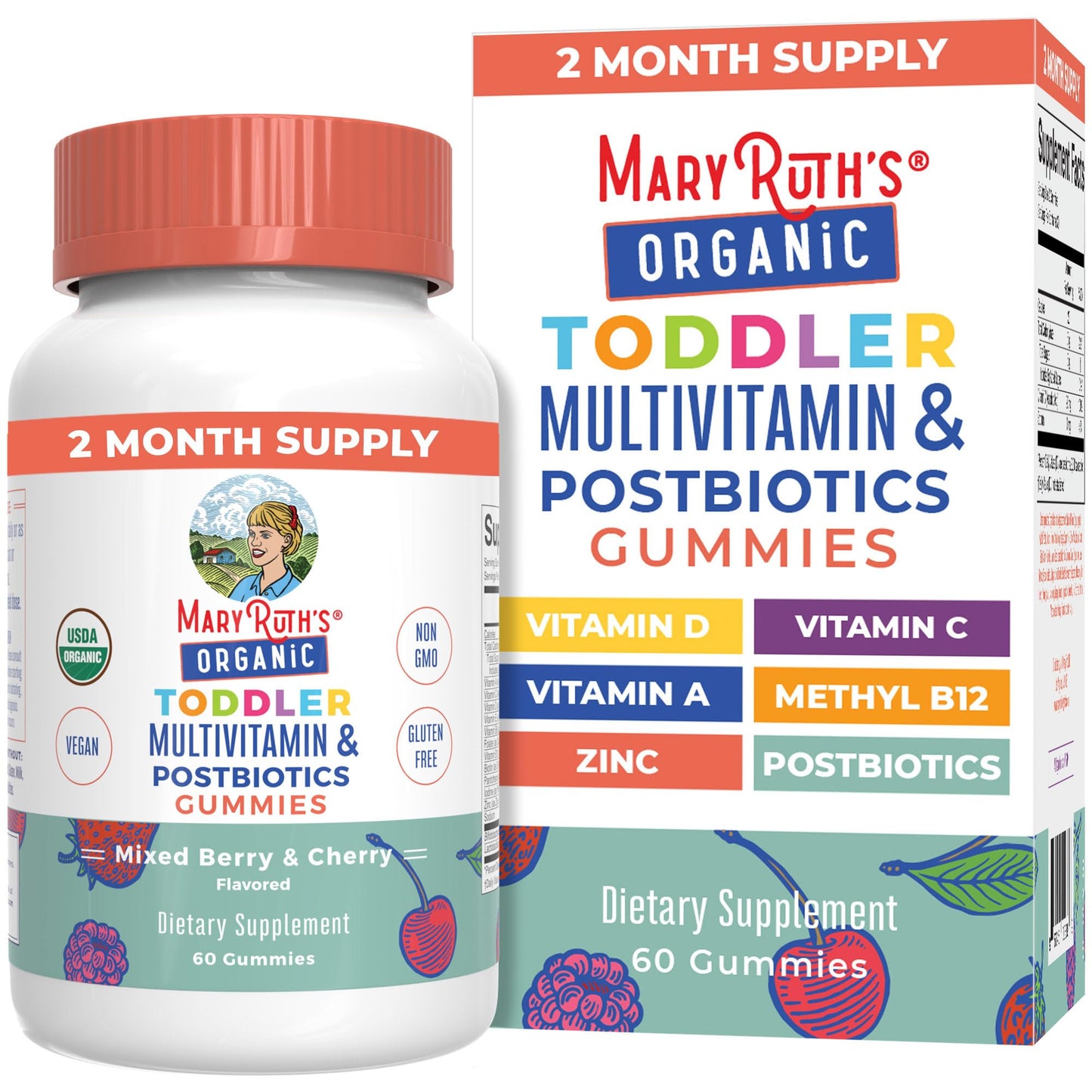 MARYRUTH'S Organics Toddler Multivitamin Gummies + Postbiotics, 60 Count
