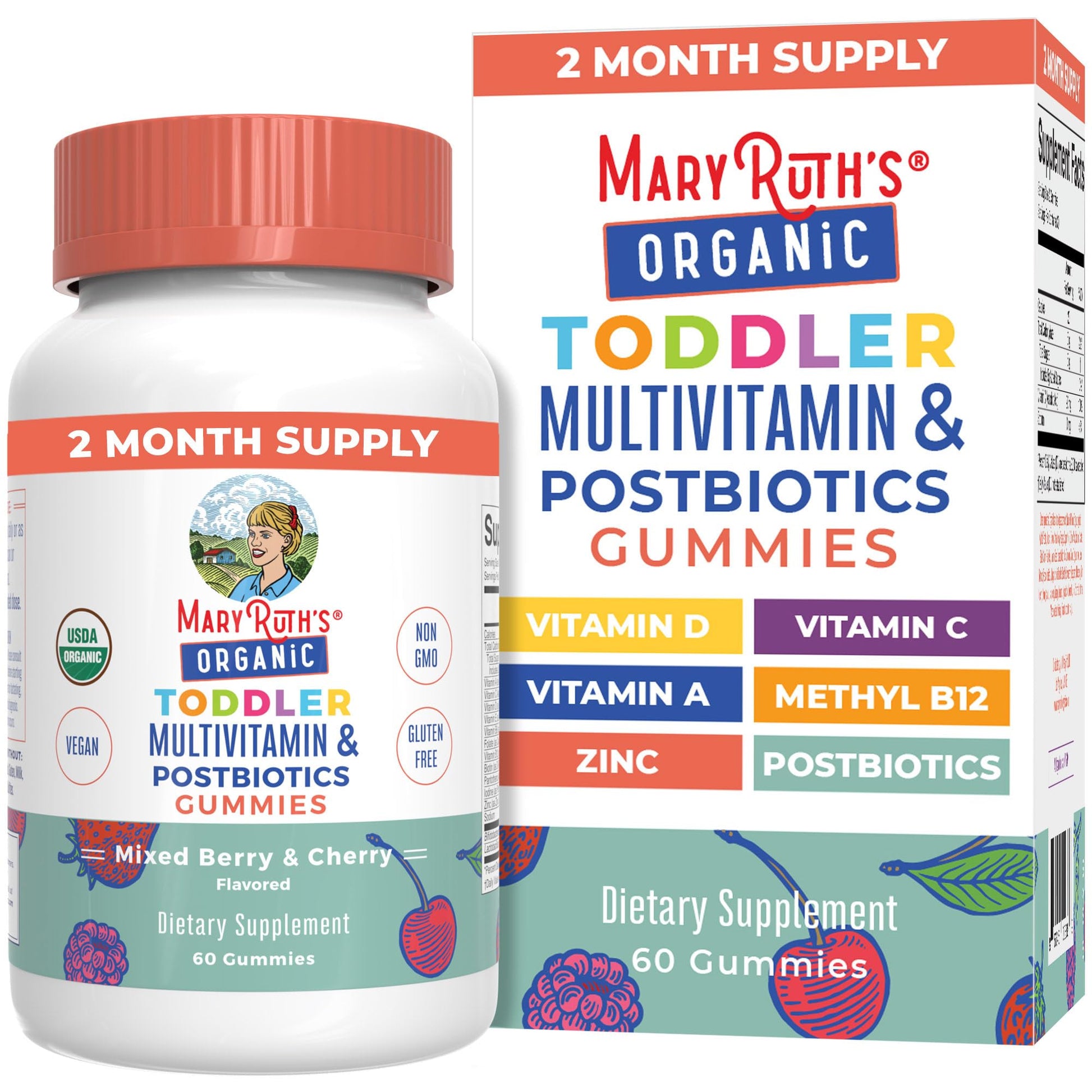 MARYRUTH'S Organics Toddler Multivitamin Gummies + Postbiotics, 60 Count