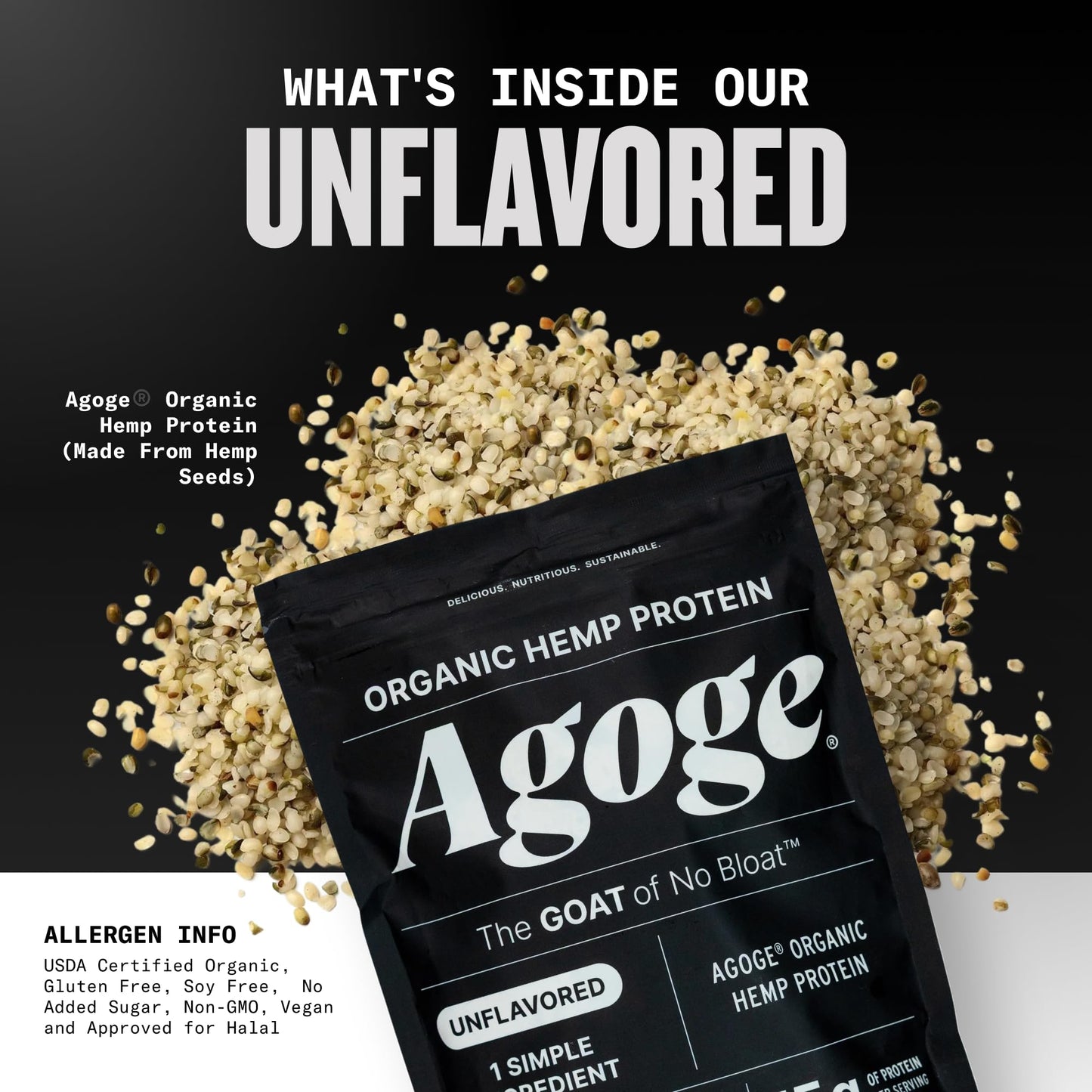 Agoge USDA Organic Hemp Protein Powder, Unflavored, 20 Servings