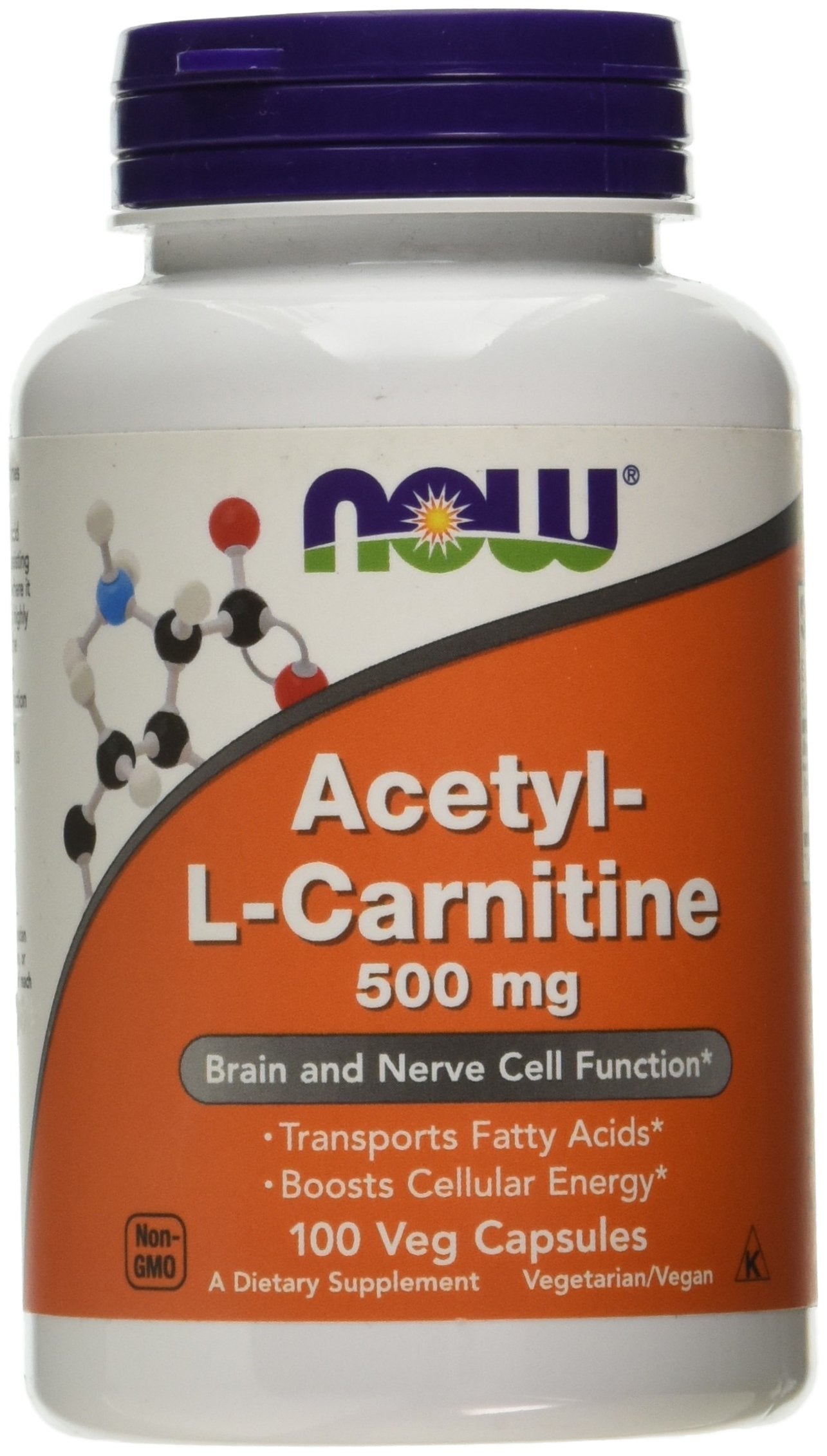 NOW Foods Acetyl-L Carnitine 500 mg Capsule, 1 Count