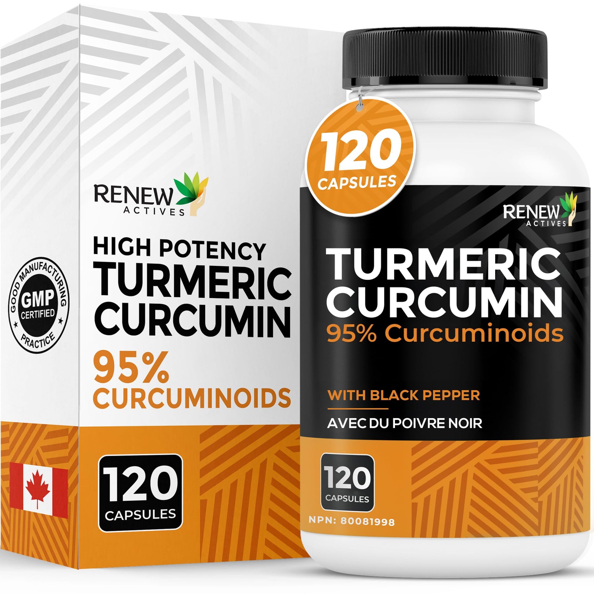 Renew Actives Turmeric Curcumin with Black Pepper, 600 mg Turmeric Root, 100 mg Curcuminoids per 2 Capsules, Supports Digestion, Liver Health, Joint Mobility, 120 Capsules
