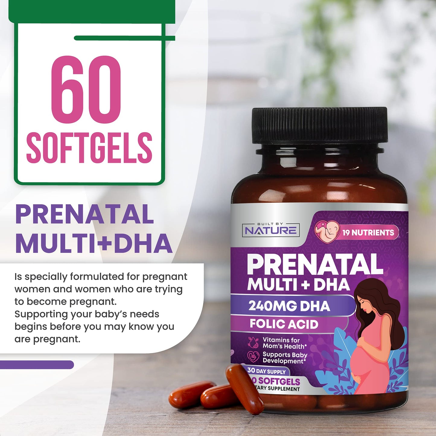 Built by Nature Prenatal Vitamins for Women Softgels, 60 Count