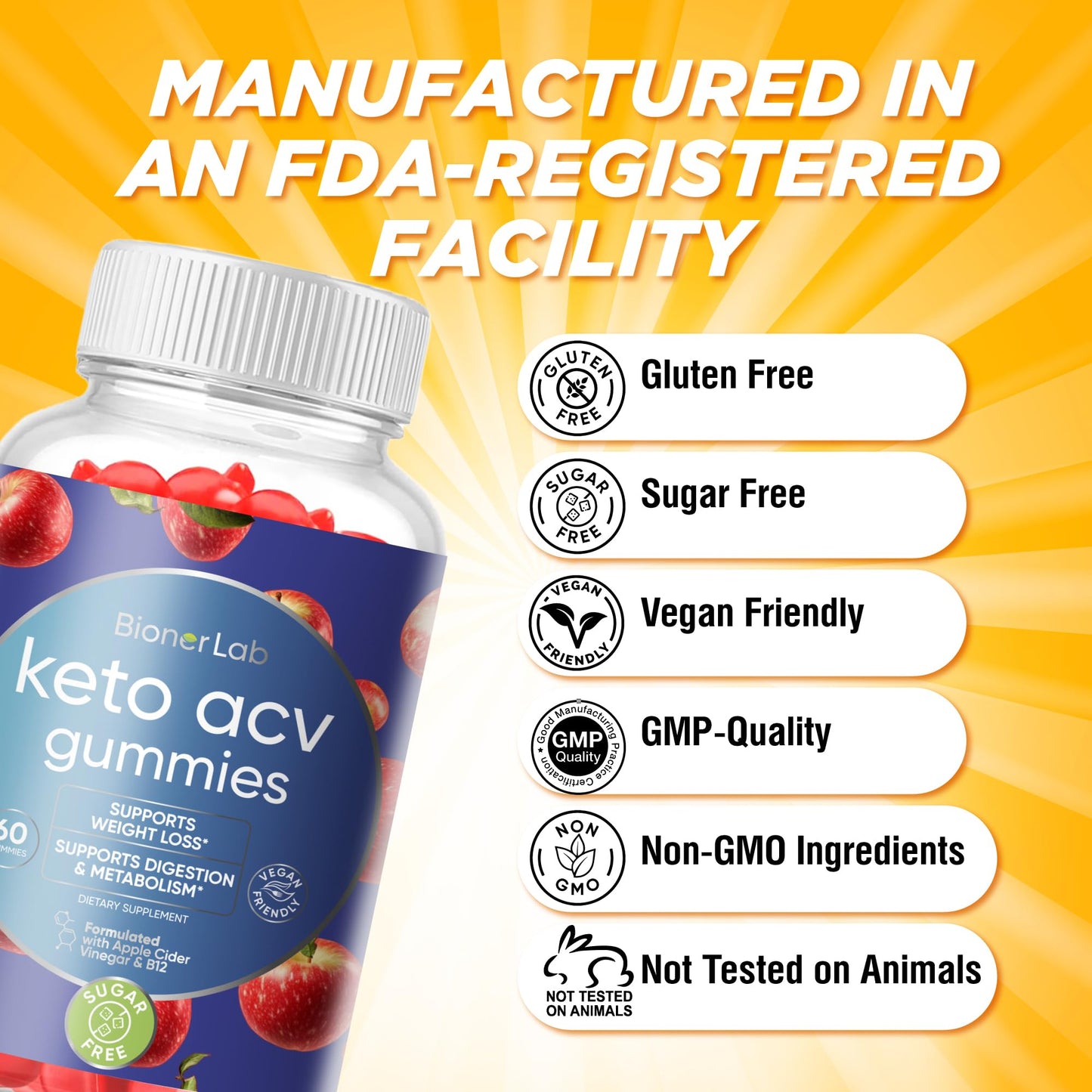 BionerLab Keto ACV Advanced Weight Loss Gummies, 60 Gummies