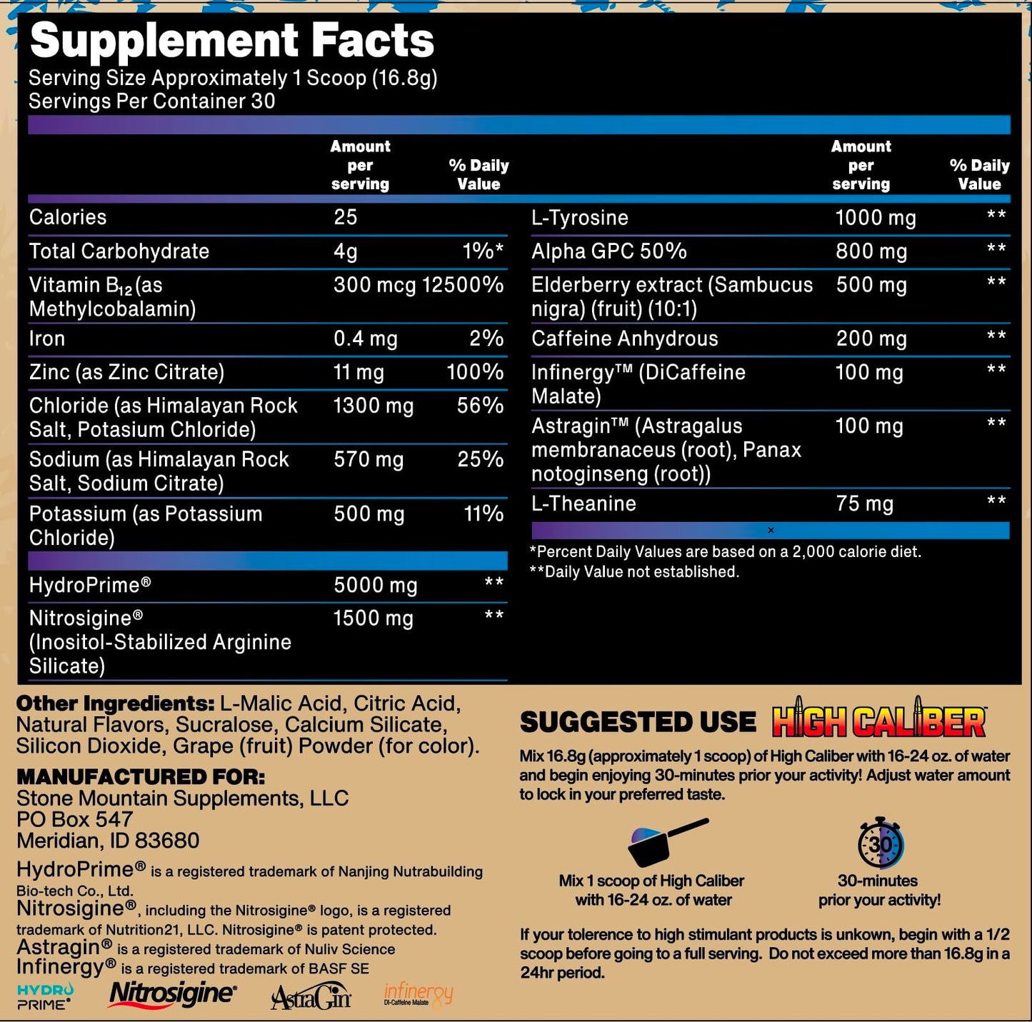 Stone Mountain Supplements High Caliber Pre-Workout Supplement for Hunters Powder 17.78