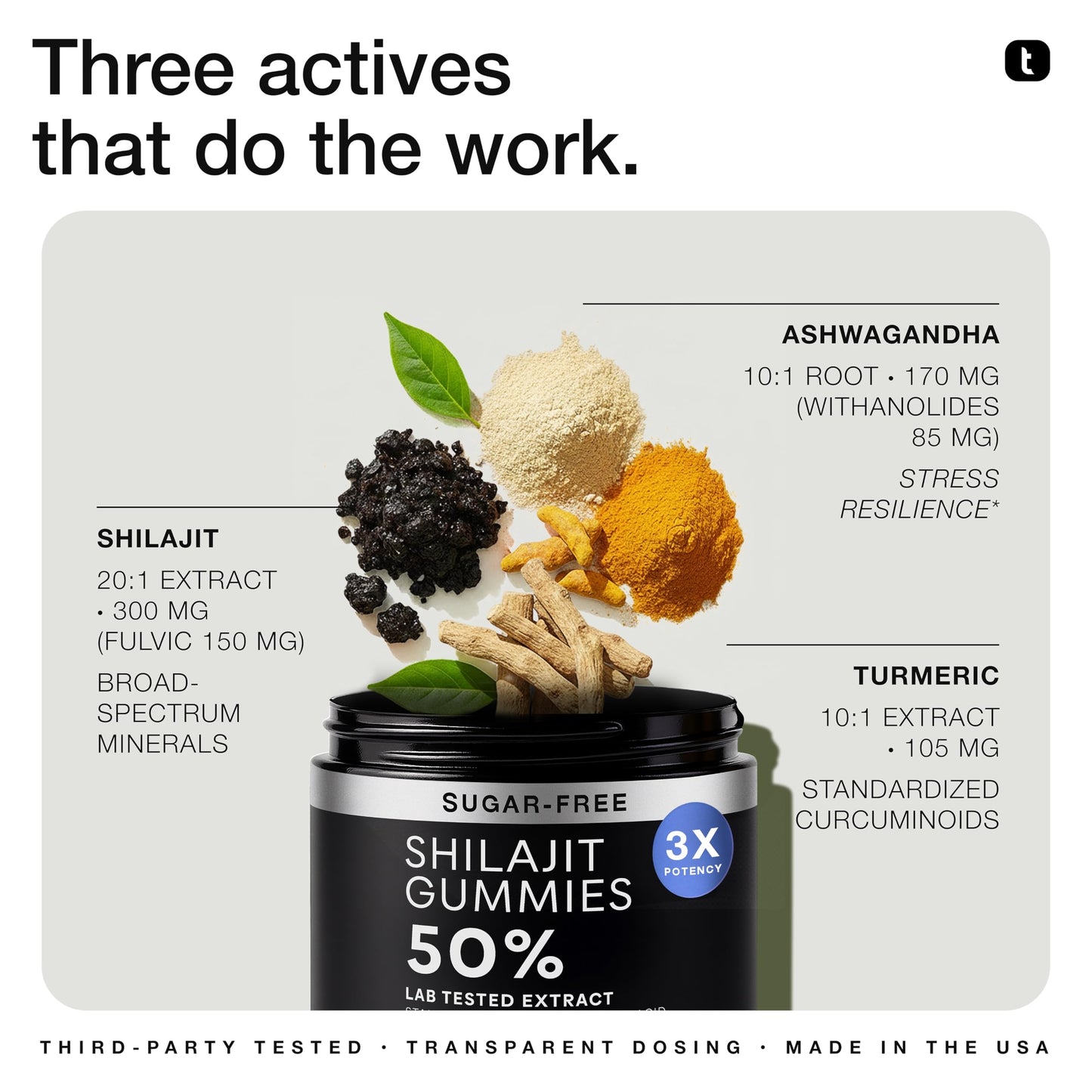 Toniiq Shilajit Gummies 20:1 Concentrate 50% Fulvic Acid Himalayan Sourced Ashwagandha + Turmeric Sugar-Free Lab Tested, 60 Count