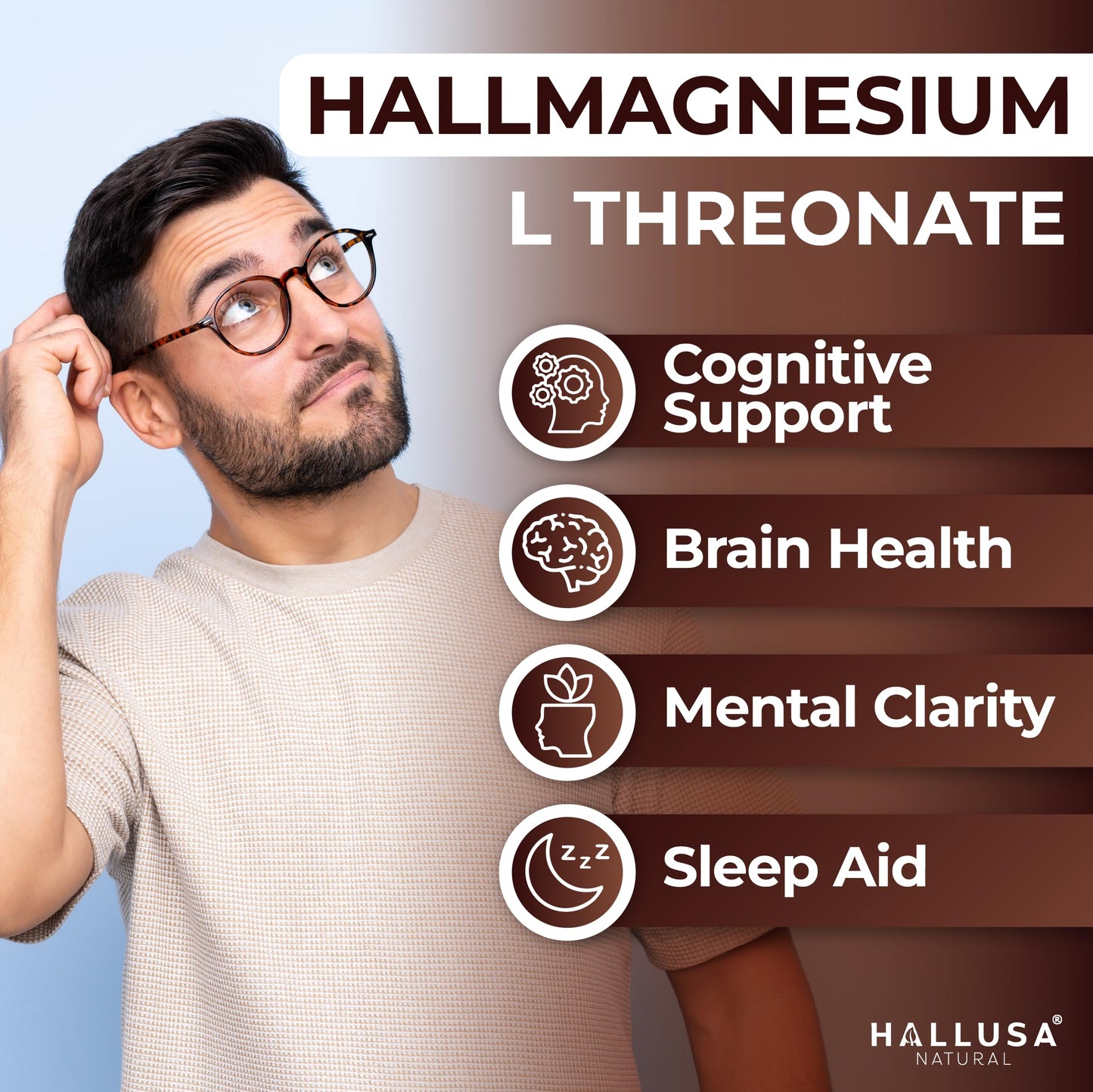 Hallusa Natural Magnesium L-Threonate 2000 mg 60 Capsules