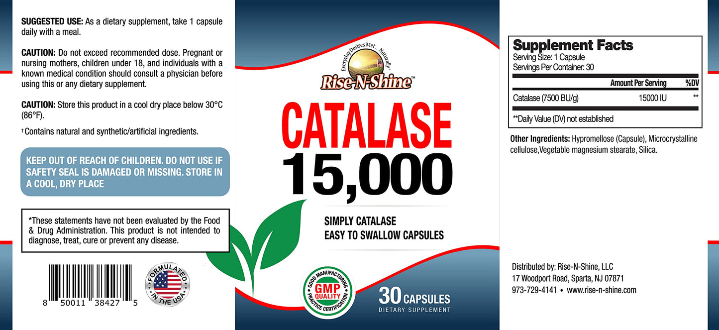 Rise-N-Shine Catalase Supplement 15,000 Capsules, 30 Count
