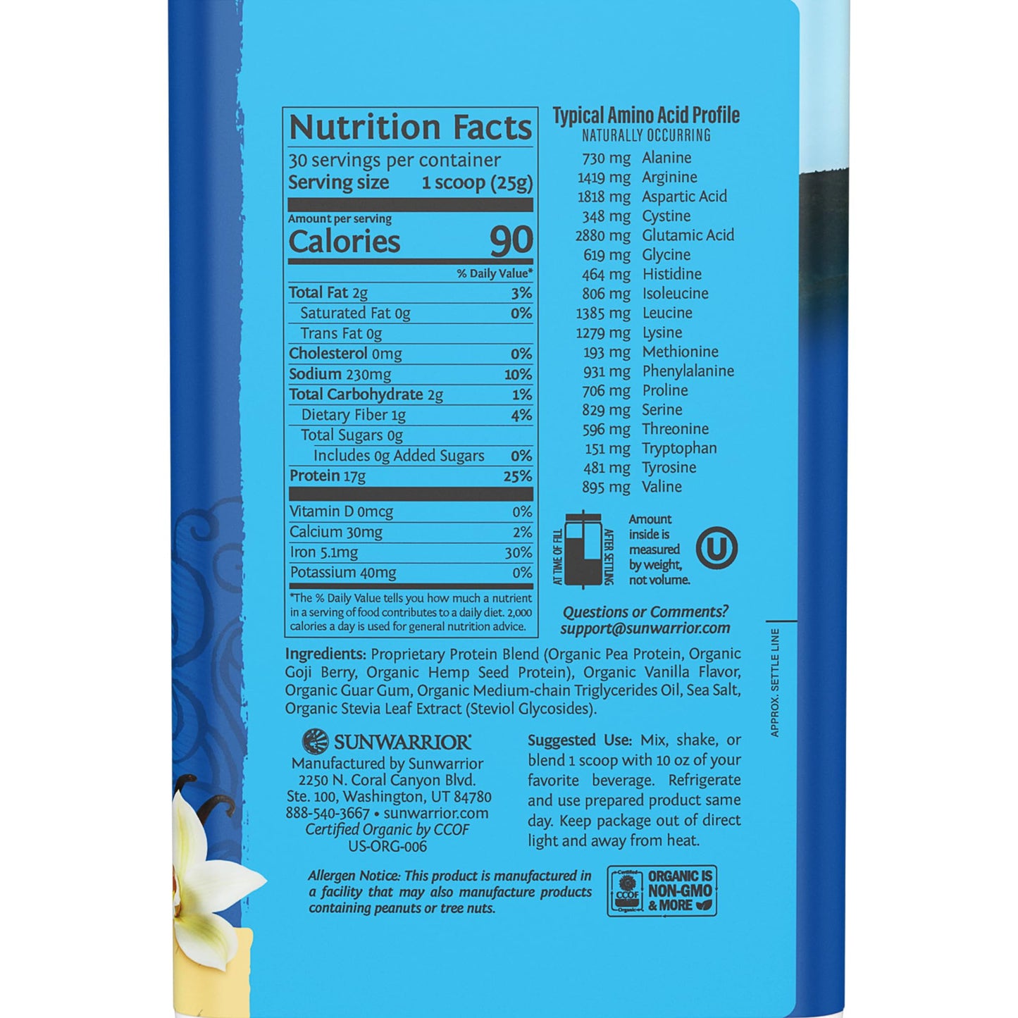 Sunwarrior Vegan Protein Powder Organic Plant-Based Protein, 30 Servings