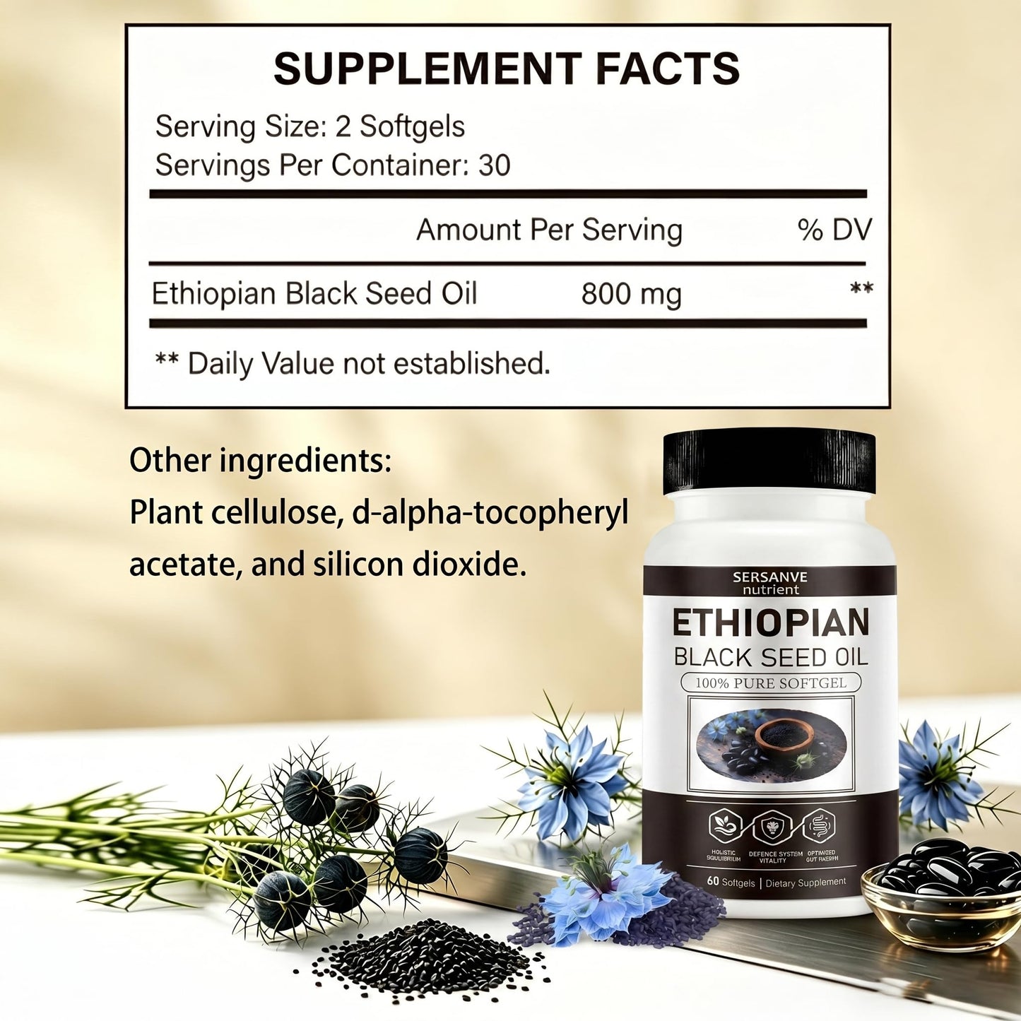 SERSANVE Ethiopian Black Seed Oil Softgels 60 Count