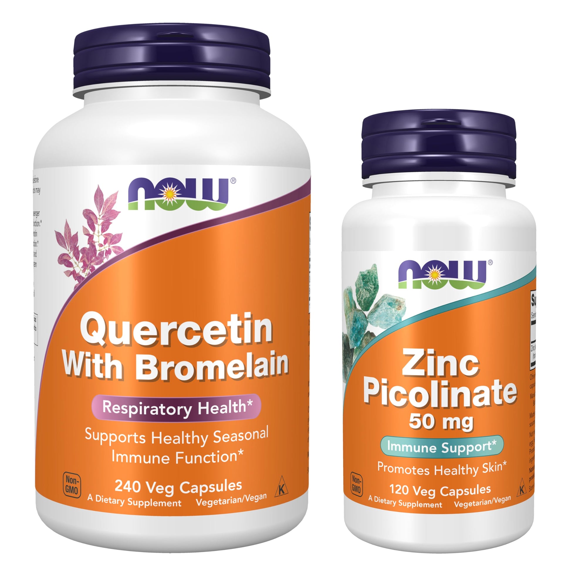NOW Foods Zinc & Quercetin with Bromelain Supplements Bundle Capsules 360