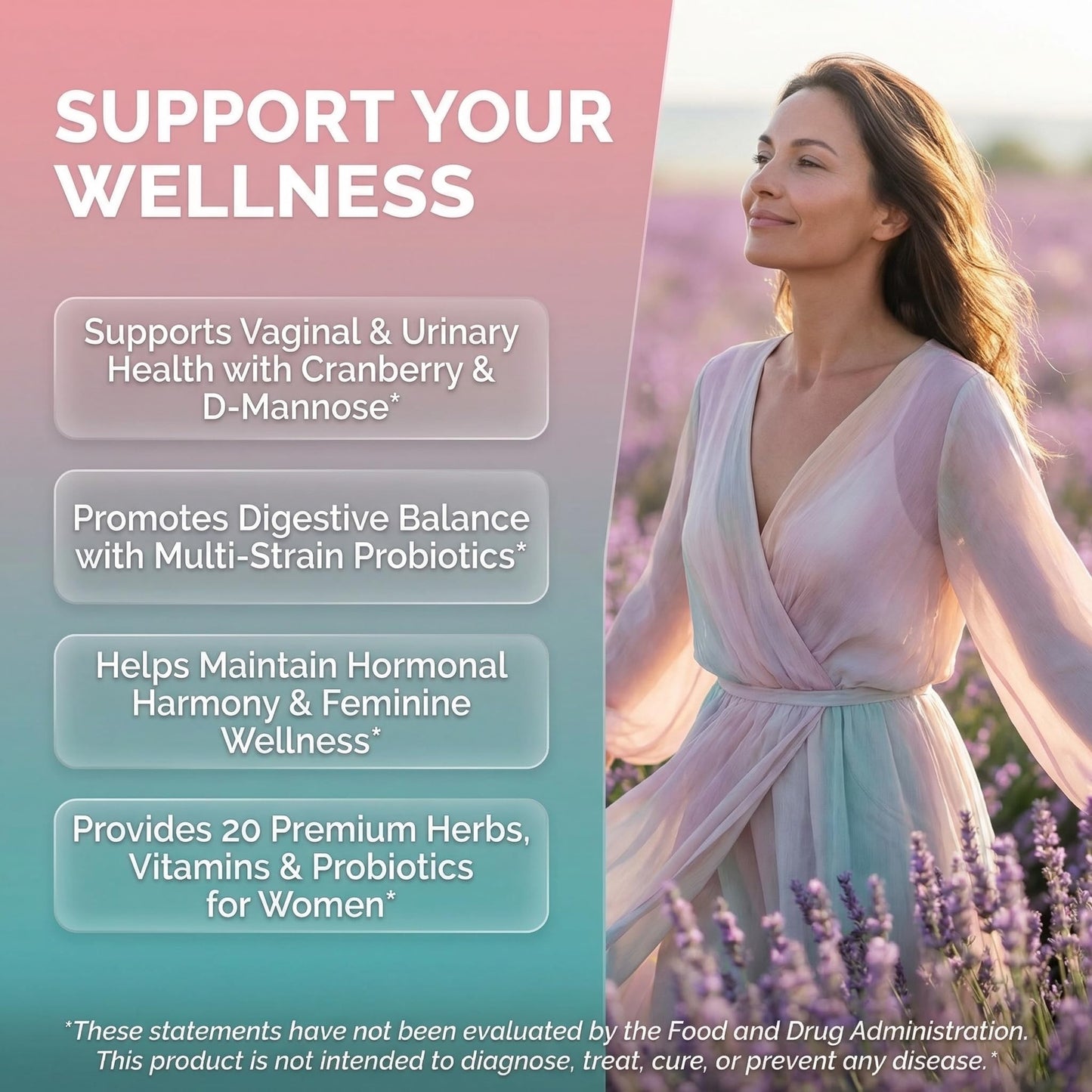 Clean Nutraceuticals Probiotics for Women with D-Mannose, Cranberry Extract, Wild Yam, and Chasteberry, 20 Probiotic and Prebiotic Strains, pH Balance, Digestive Health, 60 Capsules