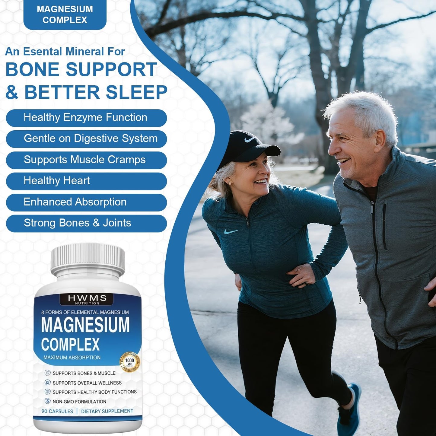 HWMS Magnesium Complex 8 Elemental 1000mg Capsules, 90 Count