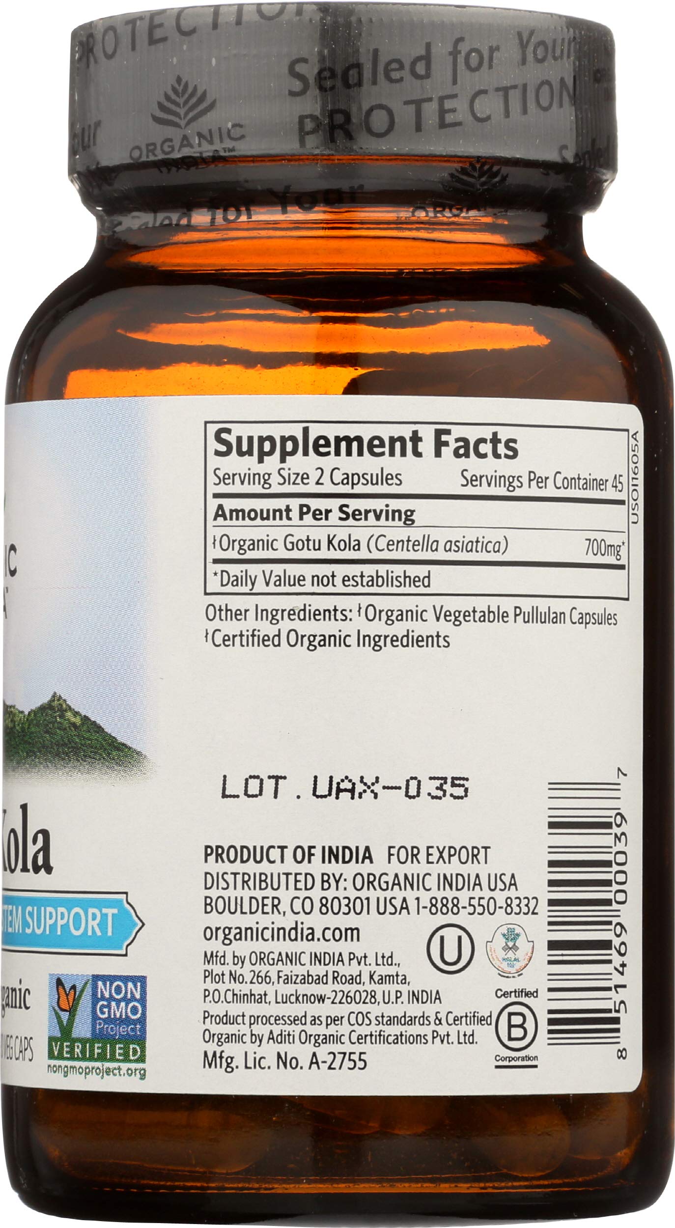 Organic India Brahmi Gotu Kola Capsule 1 Count