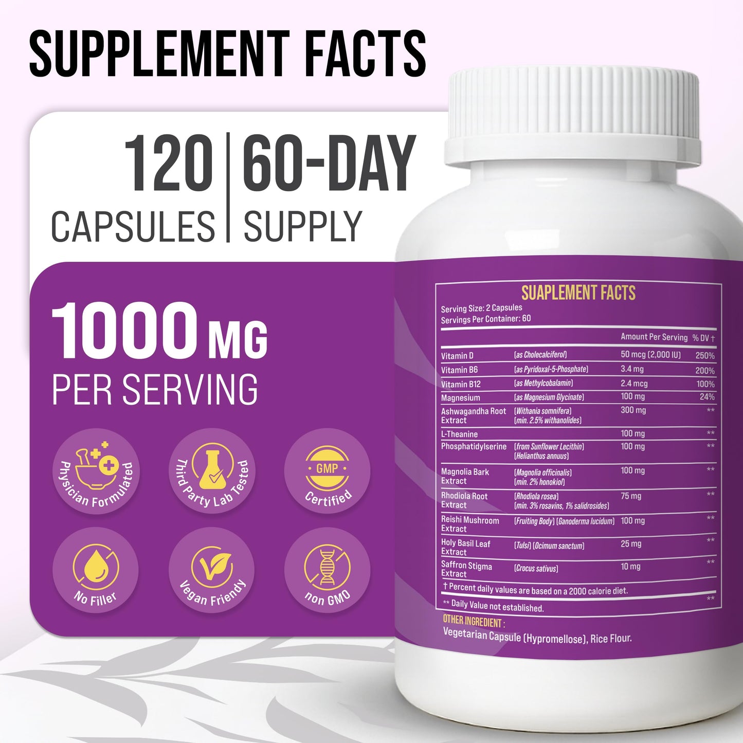 MERRY VITA Cortisol Support Supplement 120 Capsules
