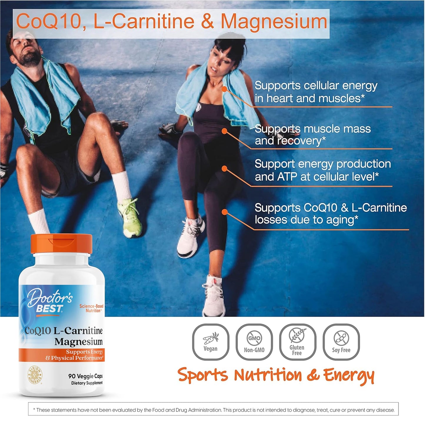 Doctor's Best CoQ10 L-Carnitine Magnesium Supplement Capsule 90 Count